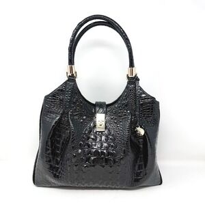 Brahmin Celia Melbourne Black Embossed Leather Satchel with Strap